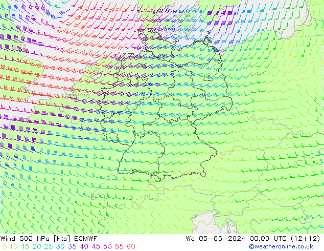 Wind 500 hPa ECMWF Mi 05.06.2024 00 UTC