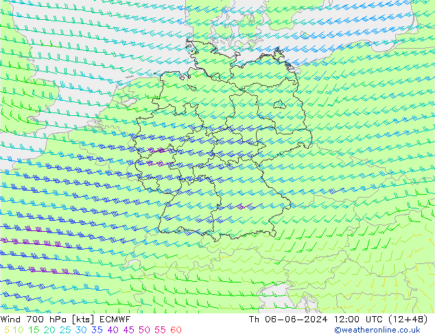 Wind 700 hPa ECMWF Do 06.06.2024 12 UTC
