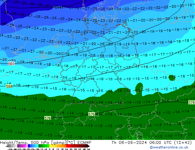 Z500/Rain (+SLP)/Z850 ECMWF Čt 06.06.2024 06 UTC