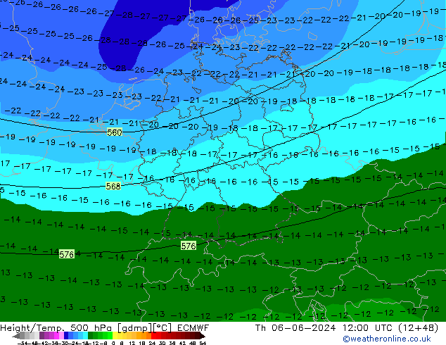 Height/Temp. 500 гПа ECMWF чт 06.06.2024 12 UTC