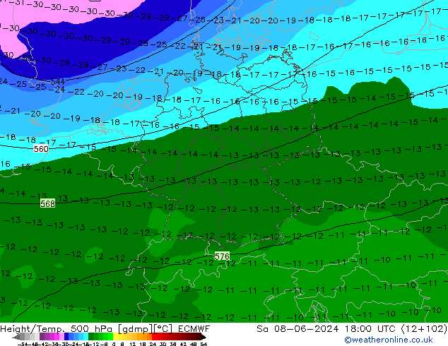 Z500/Rain (+SLP)/Z850 ECMWF Sa 08.06.2024 18 UTC