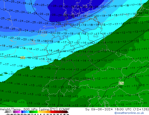 Z500/Rain (+SLP)/Z850 ECMWF nie. 09.06.2024 18 UTC