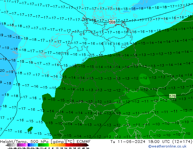 Z500/Yağmur (+YB)/Z850 ECMWF Sa 11.06.2024 18 UTC