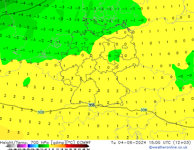 Geop./Temp. 700 hPa ECMWF mar 04.06.2024 15 UTC