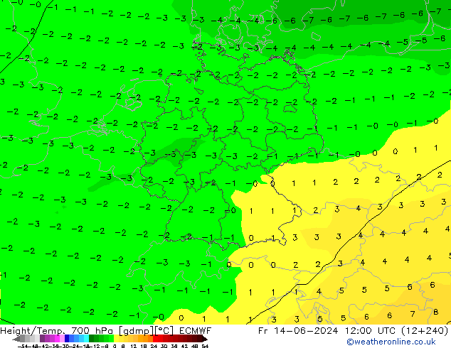 Height/Temp. 700 hPa ECMWF  14.06.2024 12 UTC