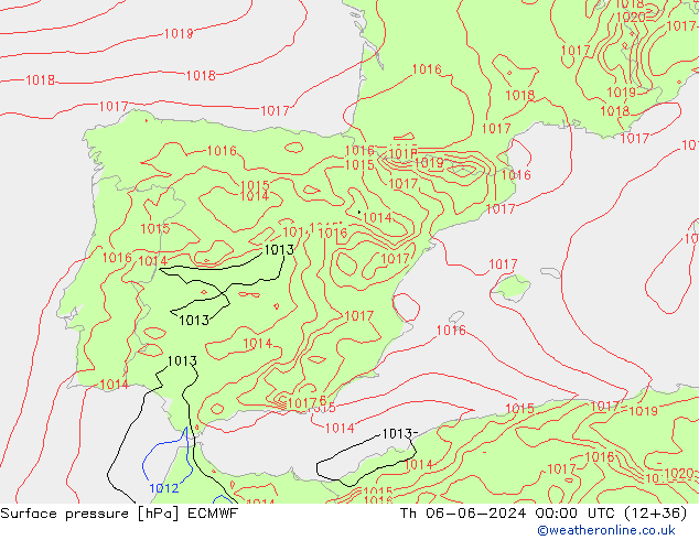 Surface pressure ECMWF Th 06.06.2024 00 UTC