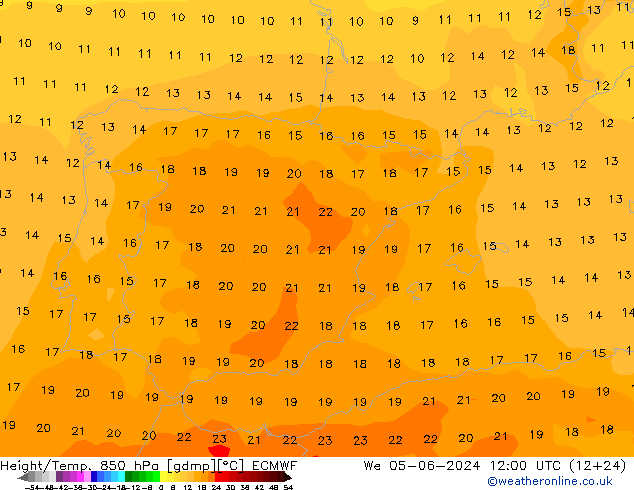 Height/Temp. 850 hPa ECMWF śro. 05.06.2024 12 UTC