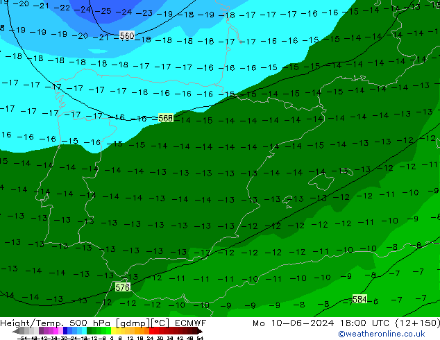 Z500/Rain (+SLP)/Z850 ECMWF Po 10.06.2024 18 UTC