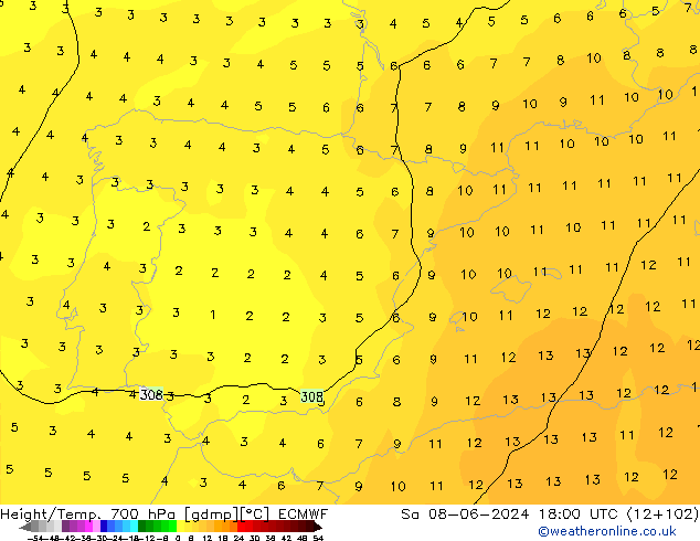 Yükseklik/Sıc. 700 hPa ECMWF Cts 08.06.2024 18 UTC