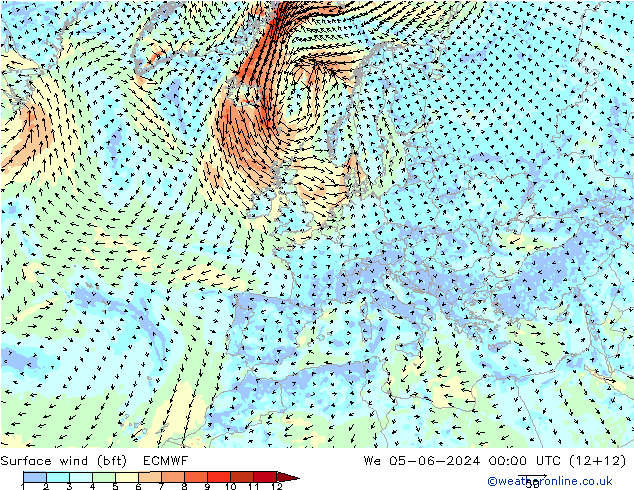 Surface wind (bft) ECMWF We 05.06.2024 00 UTC