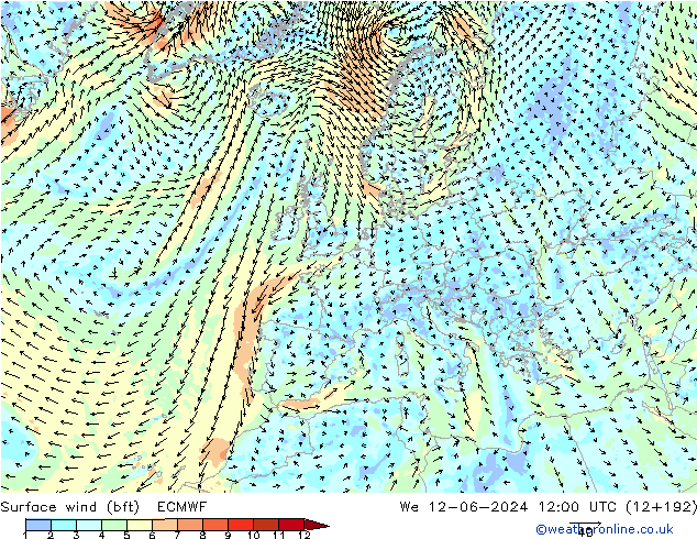 Surface wind (bft) ECMWF St 12.06.2024 12 UTC