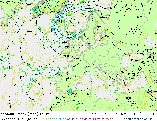 Isotachs (mph) ECMWF Fr 07.06.2024 00 UTC