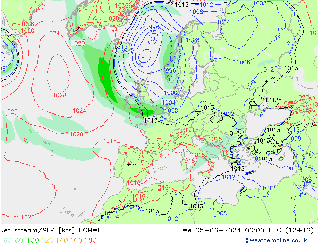 Straalstroom/SLP ECMWF wo 05.06.2024 00 UTC