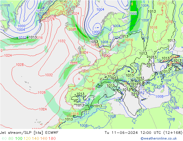 Corriente en chorro ECMWF mar 11.06.2024 12 UTC