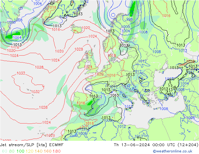 джет/приземное давление ECMWF чт 13.06.2024 00 UTC