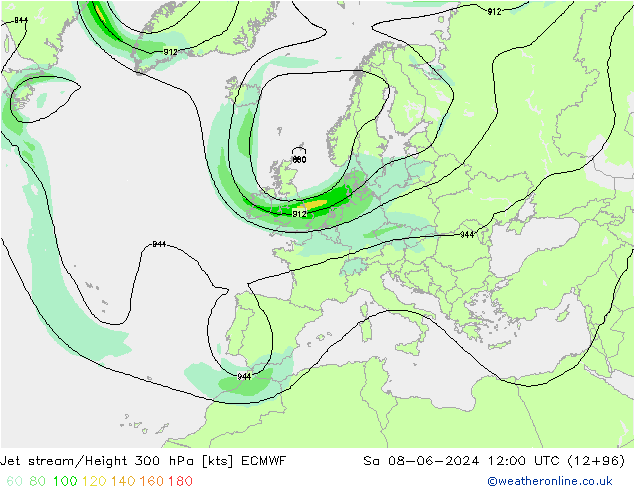 Jet stream/Height 300 hPa ECMWF Sa 08.06.2024 12 UTC