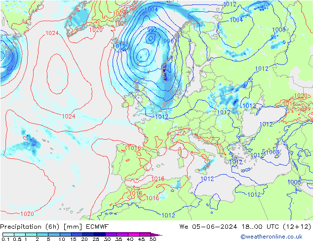 Z500/Rain (+SLP)/Z850 ECMWF We 05.06.2024 00 UTC