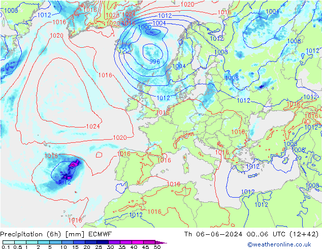 Z500/Rain (+SLP)/Z850 ECMWF jeu 06.06.2024 06 UTC