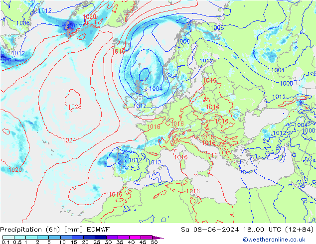 Z500/Rain (+SLP)/Z850 ECMWF Sa 08.06.2024 00 UTC