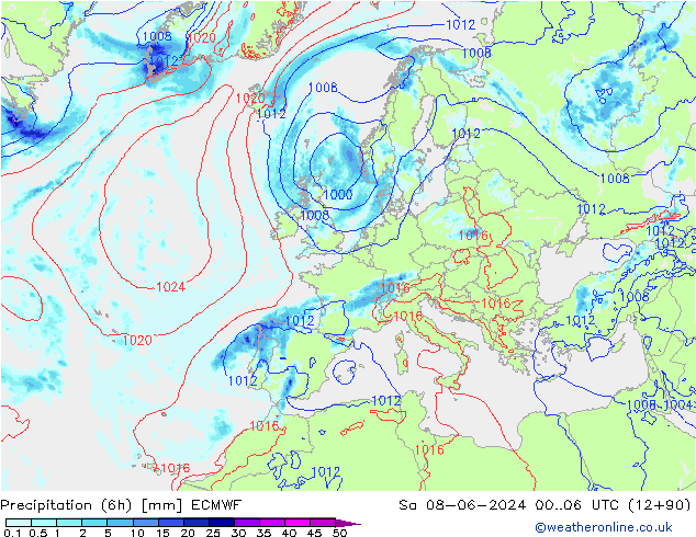 Précipitation (6h) ECMWF sam 08.06.2024 06 UTC