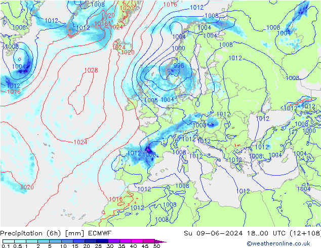 Precipitação (6h) ECMWF Dom 09.06.2024 00 UTC