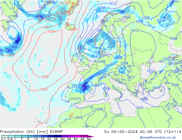 Z500/Rain (+SLP)/Z850 ECMWF dom 09.06.2024 06 UTC