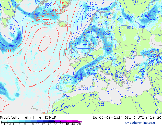 Précipitation (6h) ECMWF dim 09.06.2024 12 UTC