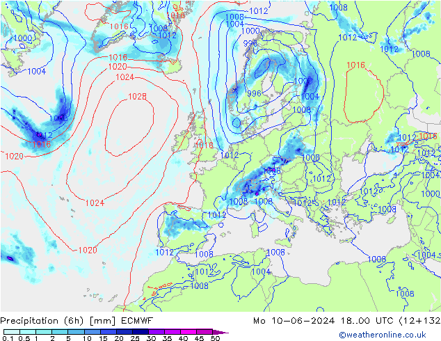 Precipitation (6h) ECMWF Mo 10.06.2024 00 UTC