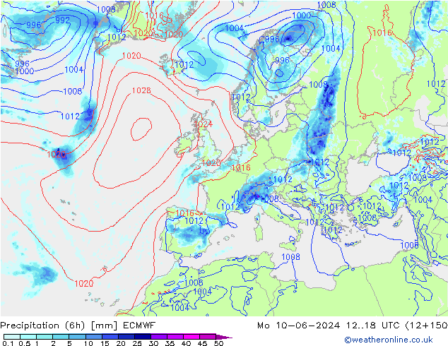 Z500/Rain (+SLP)/Z850 ECMWF lun 10.06.2024 18 UTC