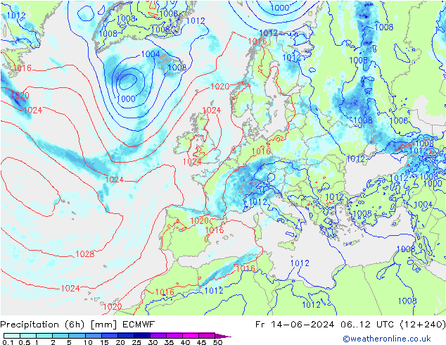 Nied. akkumuliert (6Std) ECMWF Fr 14.06.2024 12 UTC