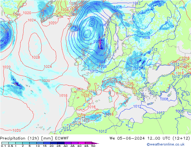 осадки (12h) ECMWF ср 05.06.2024 00 UTC