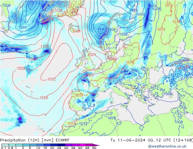 Precipitazione (12h) ECMWF mar 11.06.2024 12 UTC