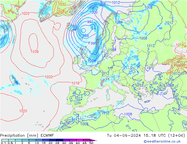 降水 ECMWF 星期二 04.06.2024 18 UTC