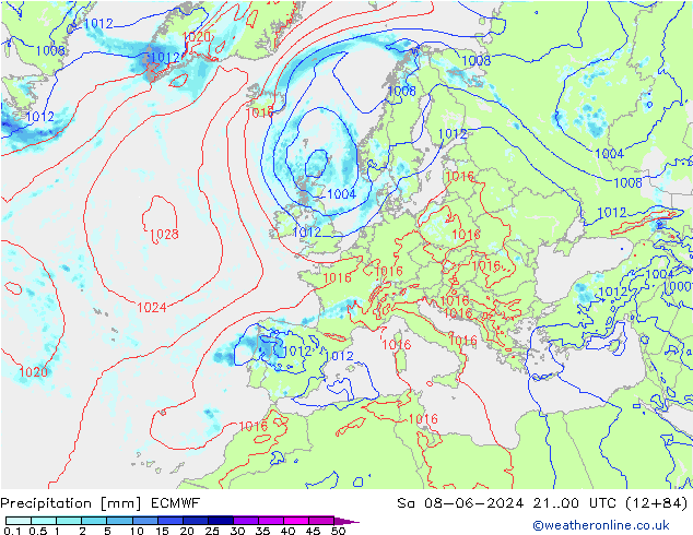 Niederschlag ECMWF Sa 08.06.2024 00 UTC