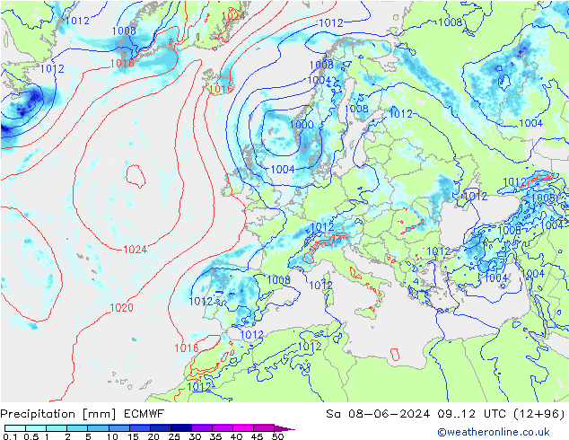 Niederschlag ECMWF Sa 08.06.2024 12 UTC