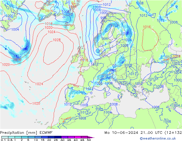 осадки ECMWF пн 10.06.2024 00 UTC