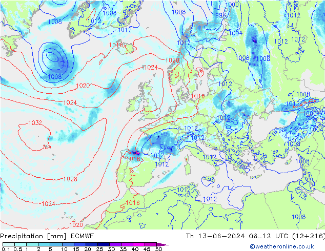 осадки ECMWF чт 13.06.2024 12 UTC