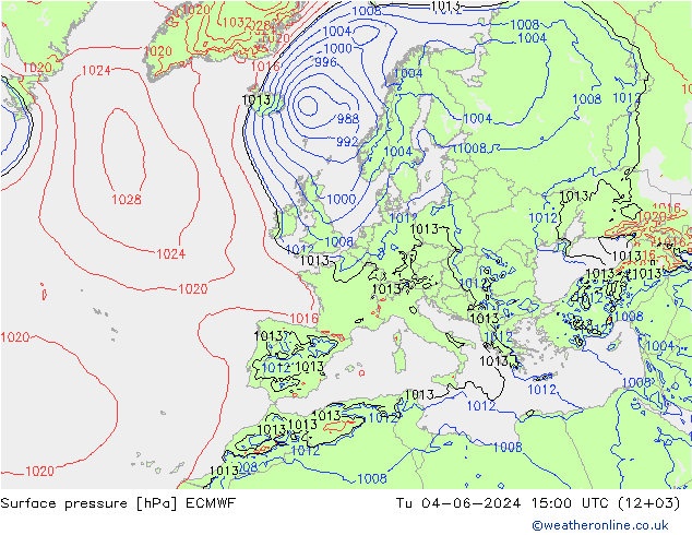 приземное давление ECMWF вт 04.06.2024 15 UTC