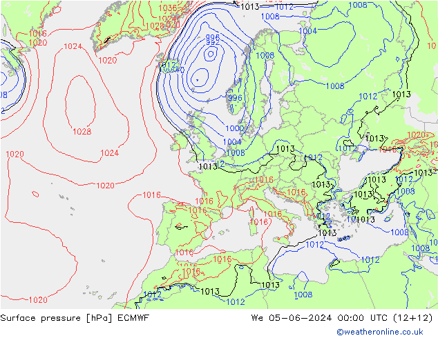 Bodendruck ECMWF Mi 05.06.2024 00 UTC