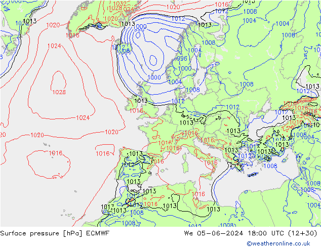 Luchtdruk (Grond) ECMWF wo 05.06.2024 18 UTC