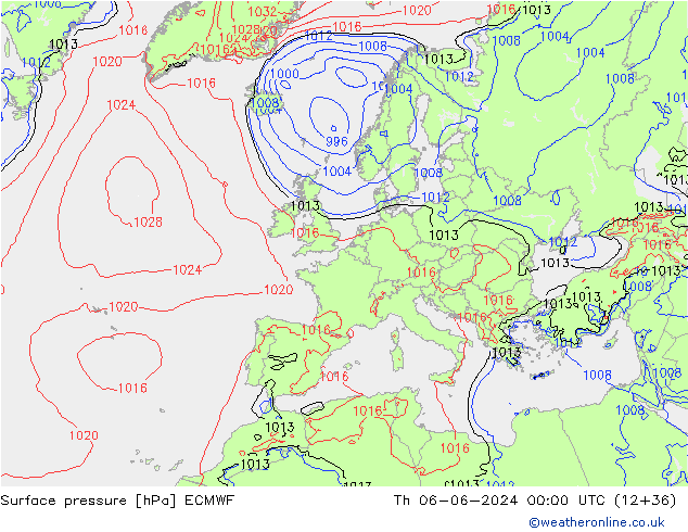 Surface pressure ECMWF Th 06.06.2024 00 UTC