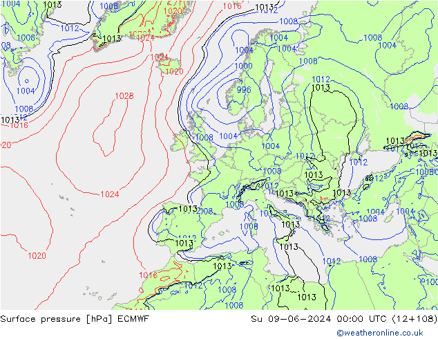 Surface pressure ECMWF Su 09.06.2024 00 UTC