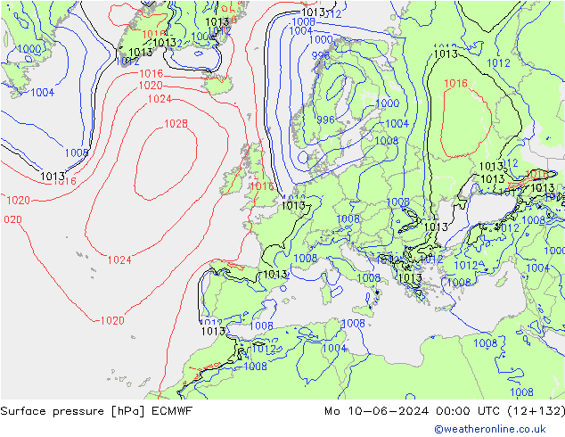 Luchtdruk (Grond) ECMWF ma 10.06.2024 00 UTC