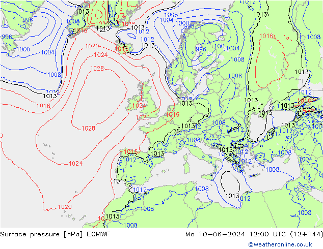 Pressione al suolo ECMWF lun 10.06.2024 12 UTC