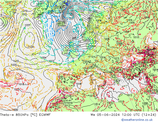 Theta-e 850гПа ECMWF ср 05.06.2024 12 UTC