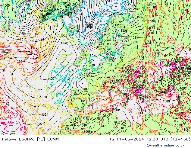 Theta-e 850hPa ECMWF mar 11.06.2024 12 UTC