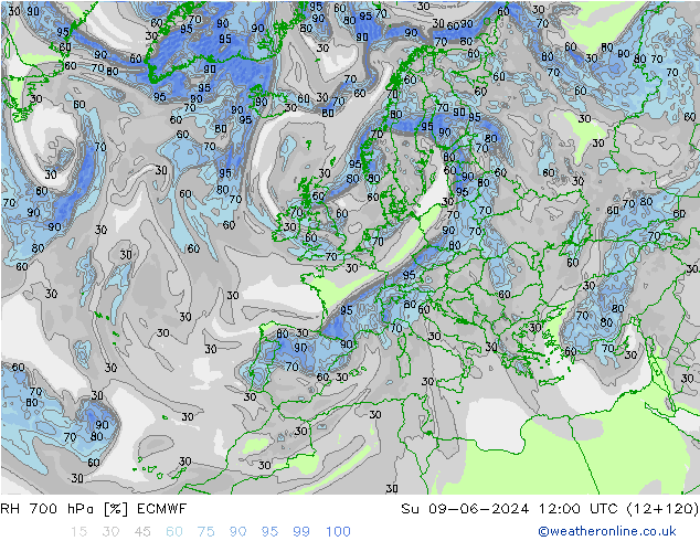 RH 700 hPa ECMWF So 09.06.2024 12 UTC