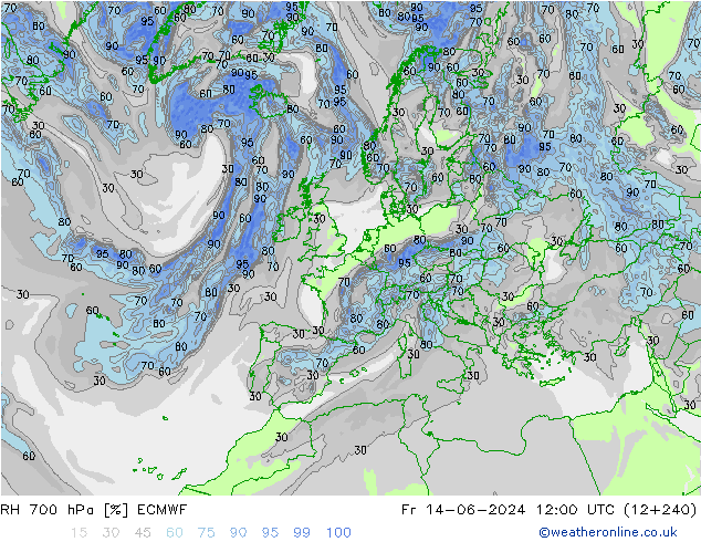 RH 700 hPa ECMWF Pá 14.06.2024 12 UTC