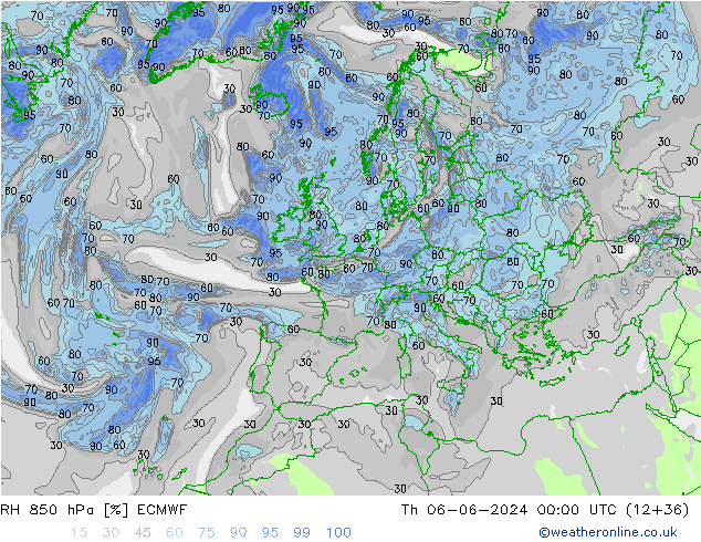 RH 850 hPa ECMWF Th 06.06.2024 00 UTC