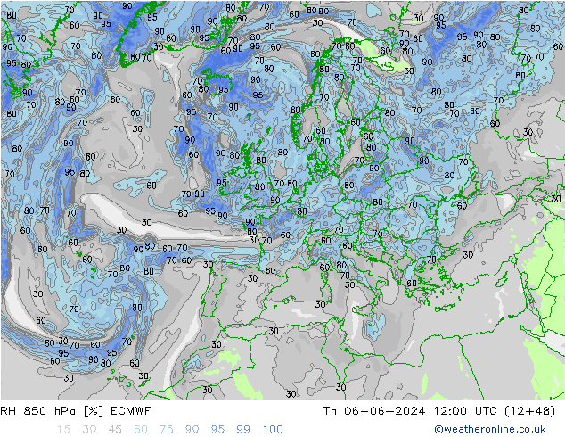 RH 850 hPa ECMWF gio 06.06.2024 12 UTC